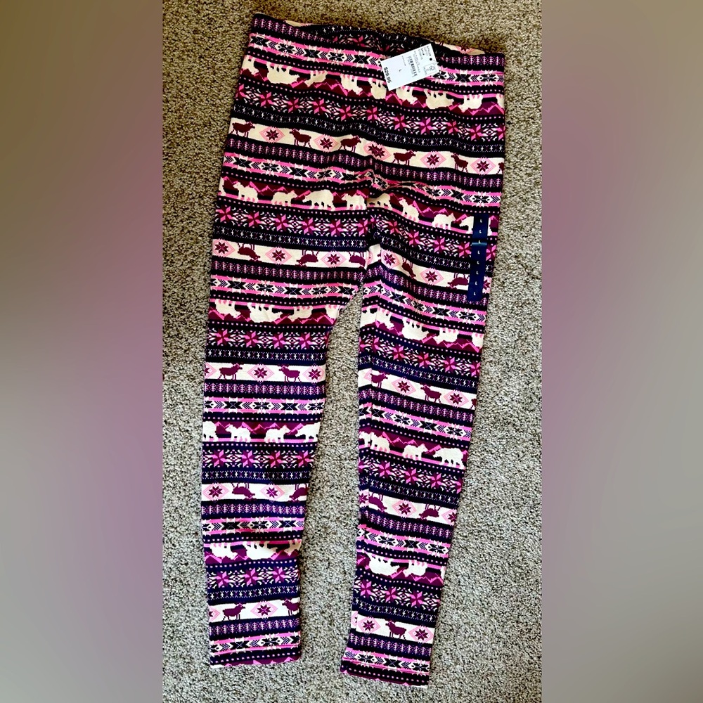 Land’s End Girls Fleece Lined Leggings with Fair Isle print. Size L (10/12)